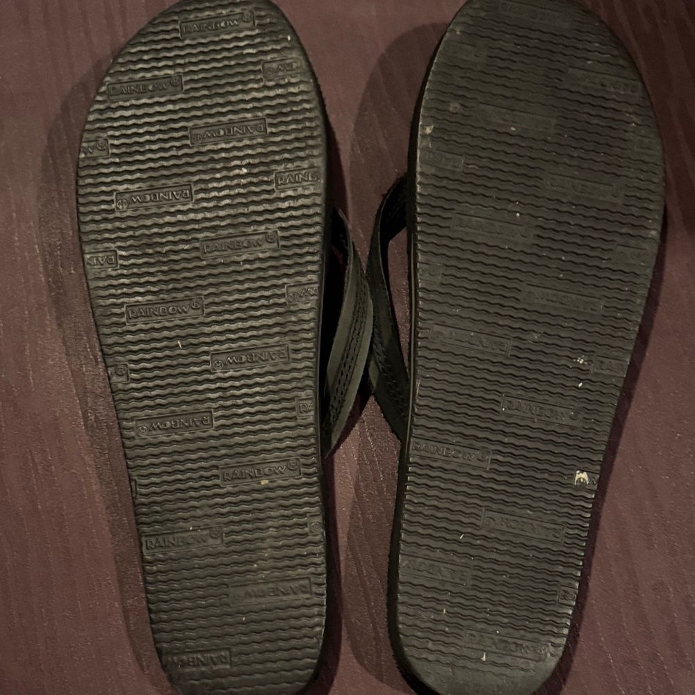 Rainbow Black Braided Leather Flip Flops - Picture 3 of 5